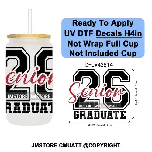 Fresh Class Of 2026 Senior Edition UV DTF Decals Ready To Apply Waterproof Transfer Stickers DIY Craft For 16OZ Libbey Glass Can