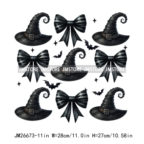 New Halloween Skeleton Ghost Coquette Bow Witch Hats Pumpkin Designs DTF Iron On Transfers Stickers Ready To Press For Hoodies