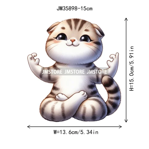 15cm 5.9in Kids Yoga Kungfu Cat Iron On Transfer Stickers For Clothes DTF Printed Vinyl Thermal Appliques Washable T-Shirt Decal