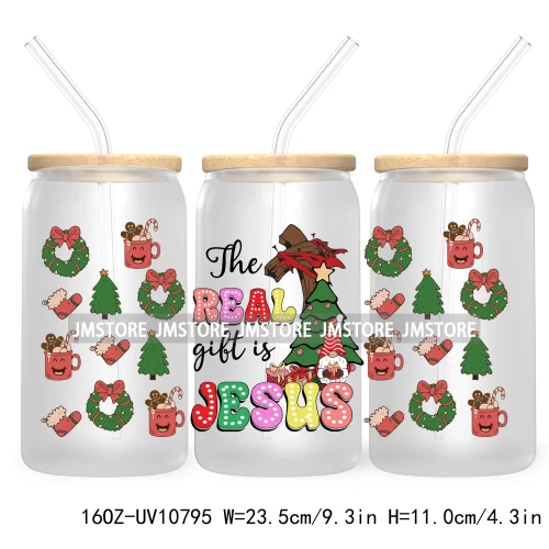 Religious Jesus Christmas UV DTF Cup Wrap For Libbey Glass Can Transfer Stickers Waterproof Custom Labels Christian Cross Bow