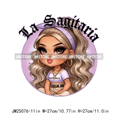 New Washable Chicana Chola Chibi Latina Spanish Zodiac Cute Girls DTF Iron On Transfers Stickers Ready To Press For Clothing