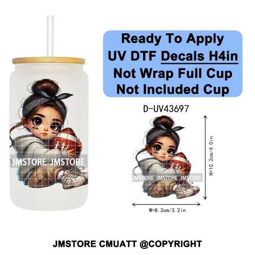 Cute Latina Baby Girl American Football UV DTF Cup Decals Ready To Apply Transfer Stickers Durable For Libbey Glass Can Tumbler
