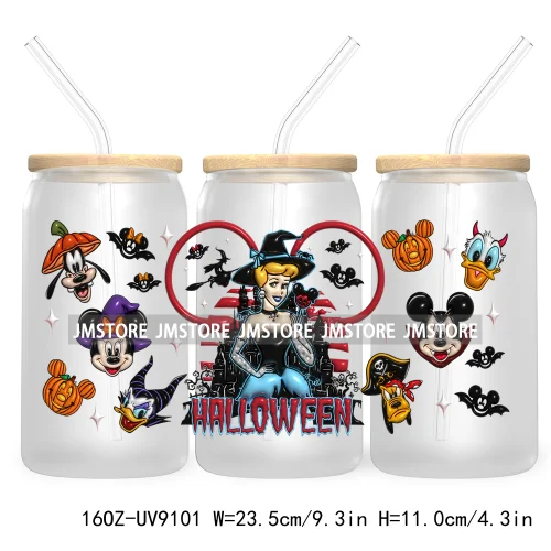 3D Halloween Princess UV DTF Sticker For 16OZ Libbey Glass Cup Can Wrap Transfer Stickers Custom Labels DIY Logo Bats Pumpkin