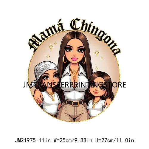 Latina Chicano Mom Iron On Transfer Patches Mama Chingona Mexican Chibi Style Mother's Day DTF Transfer Stickers For Hoodies