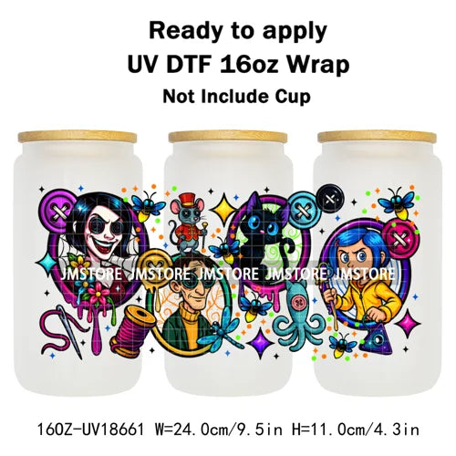 Halloween Nightmare Spooky Season 16OZ UV DTF Cup Wraps Ready To Apply Waterproof Transfer Stickers For Libbey Glass Can Tumbler