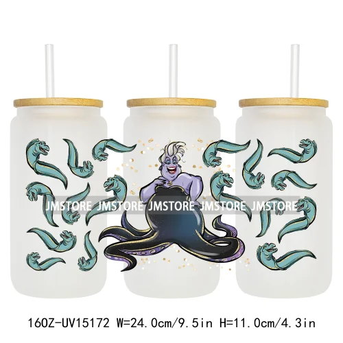 Cartoon Princess Coquette Mermaid 16OZ UV DTF Cup Wraps Ready To Apply Waterproof Transfer Stickers For Libbey Glass Can Tumbler