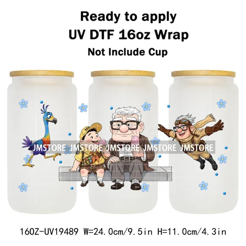 Up Gifts Balloon House Adventure Old Man 16OZ UV DTF Cup Wraps Ready To Apply Waterproof Transfer Stickers For Libbey Glass Can