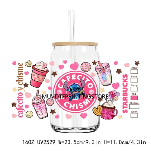 Cute Bear And Cat Coffee UV DTF Sticker For 16OZ Libbey Glass Cup Can Cartoon Cars Wrap Transfer Sticker Custom Labels DIY Logo