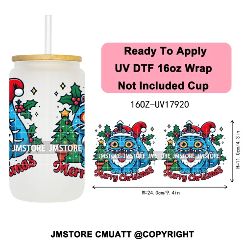 Kpop Demon Inspired Movie Christmas Santa Hat 16OZ UV DTF Cup Wrap Ready To Apply Durable Transfer Stickers For Libbey Glass Can