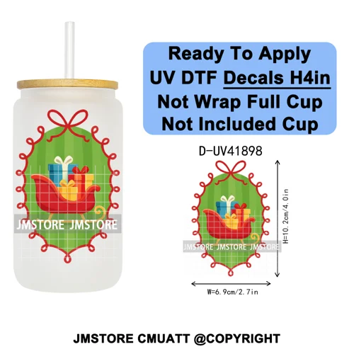 Preppy Christmas Stamps Xmas Card UV DTF Transfer Stickers Decals Ready To Apply Waterproof For 16OZ Libbey Glass Can Tumbler