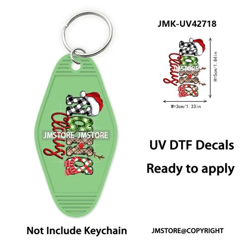 Preppy Bow Christmas Reindeer Mama Mini UV DTF Keychain Decals Ready To Apply Waterproof Durable Wraps For Hotel Motel Keychain