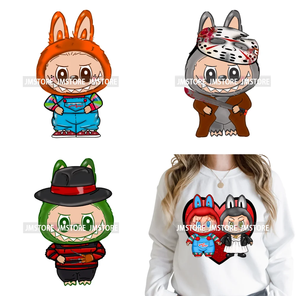 Horror Movie Character Cartoon Dolls Halloween Printing Iron on DTF Washable Transfers Stickers Ready to Press for Clothes Bags