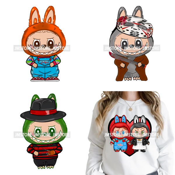 Horror Movie Character Cartoon Dolls Halloween Printing Iron on DTF Washable Transfers Stickers Ready to Press for Clothes Bags
