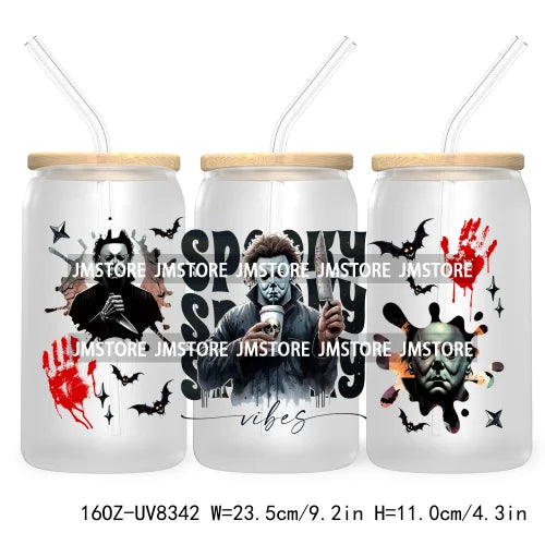 Spooky Vibes Coffee 16OZ UV DTF Cup Wrap Transfers Stickers Custom Labels Durable Waterproof Logo For Libbey Glass Can Halloween