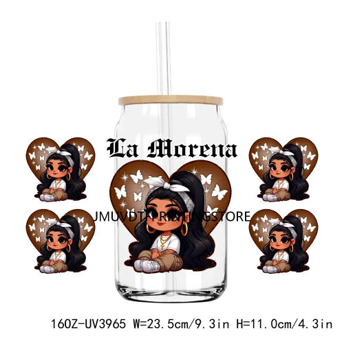 Chicana Valentine Mexican Culture 16OZ UV DTF Cup Wrap Transfer Stickers Custom Labels DIY Waterproof Logo For Libbey Glass Can