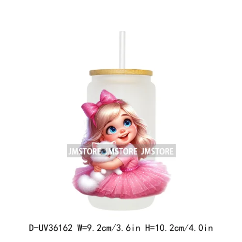 Lovely Pink Girl Hug Cat Bear UV Sticker Decals For Libbey Cold Cup Mug Tumbler Transfer Stickers Waterproof High Quality Labels