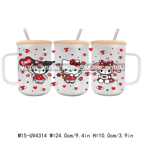 Love Cartoon Copule UV DTF Sticker For 15OZ Mug Libbey Glass Cup Can Wrap Transfer Sticker Custom Label DIY Logo Valentine's Day