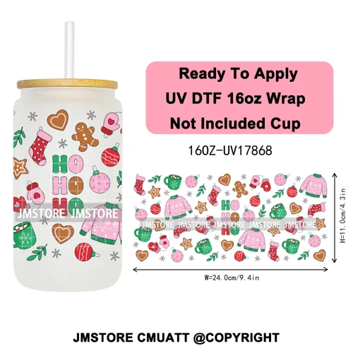Coquette Christmas Spooky Ghosts UV DTF Cup Wrap Ready To Apply Transfer Stickers Custom 16OZ Tumbler Wraps For Libbey Glass Can