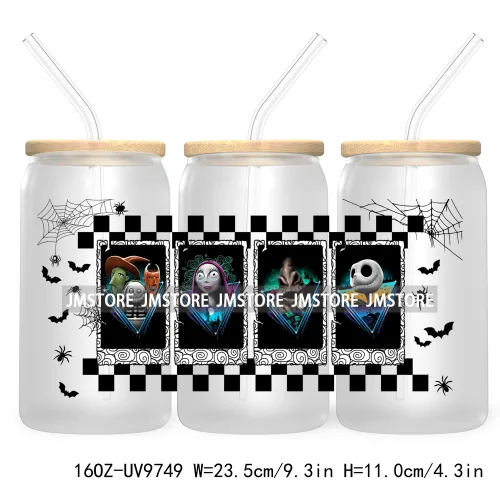 Spooky Cartoon Halloween 16OZ UV Cup Wrap DTF Transfer Stickers For Libbey Glass Can Cups Tumbler Waterproof Labels Scare Crew