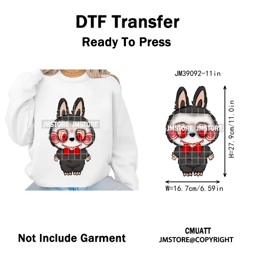 Horror Movie Character Cartoon Dolls Halloween Printing Iron on DTF Washable Transfers Stickers Ready to Press for Clothes Bags