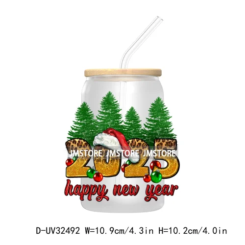 Retro Happy New Year 2025 Coquette Bow UV DTF Transfer Stickers Decals For Libbey Cold Cups Mugs Tumbler Waterproof Custom Logo