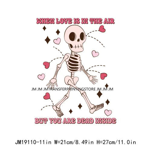 Pink Retro Skeleton Anti Valentine Club Talk About Love Dead Inside But It's Valentine's Skull DTF Transfer Stickers For Shirts