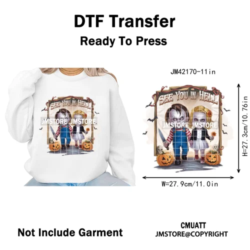 See You In Hell Scary Movie True Love Couple Halloween Season Iron on DTF Washable Transfers Stickers Ready to Press for Textile