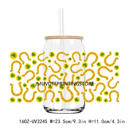 St. Patrick's Day Animals 16OZ UV DTF Cup Wrap Transfers Stickers Custom Labels DIY Waterproof Logo For Libbey Glass Can