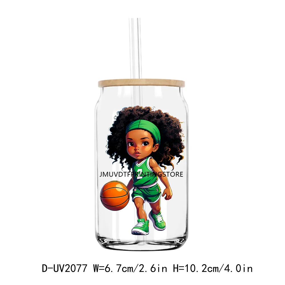 Afro Sport Girl Cheer Leader UV DTF Transfers Stickers Decals For Libbey Cold Cups Mugs Tumbler Waterproof DIY Craft