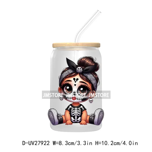 Halloween Skeleton Latina Chibi Baby UV DTF Transfer Stickers Decals For Libbey Cold Cups Mug Tumbler Waterproof Labels Princess