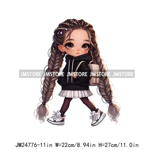 Washable Fashion Dreadlocks Cozy Casual School Chibi Girls Designs Iron On Heat Press DTF Transfer Stickers For Clothing Bags