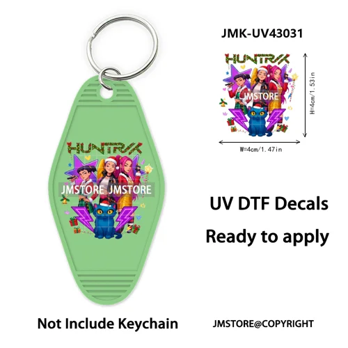 Christmas Kpop Team Demon Hunters Movie UV DTF Keychain Decals Ready To Apply Waterproof Durable Wraps For Hotel Motel Keychain