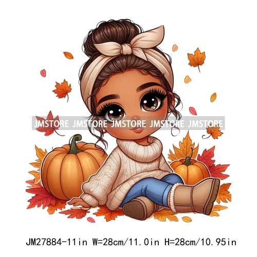 Cute Autumn Pumpkins Fall Vibes Laina Baby Hispanic Chibi Girls Logos DTF Iron On Transfer Stickers Ready To Press For T-shirts