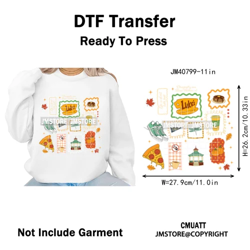 Autumn Festival Fall Season Stars Movie Girls Town Book Lover Iron on Washable DTF Transfers Stickers Ready to Press for Hoodies