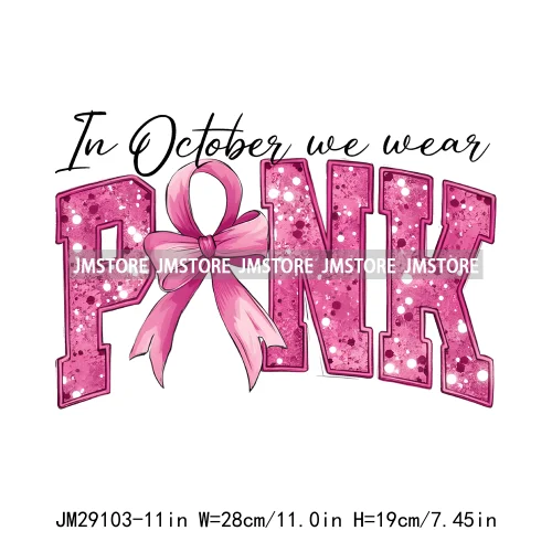 In October We Wear Pink Coquette Football Pink Out Breast Cancer Iron On DTF Transfer Stickers Ready To Press For Clothes Bags