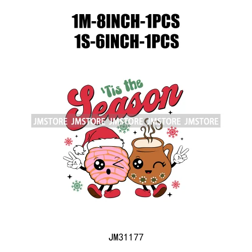 Funny Tis The Season Mexican Chocolate Pink Christmas Pan Dulce Spanish Iron On DTF Transfer Stickers Ready To Press For Clothes