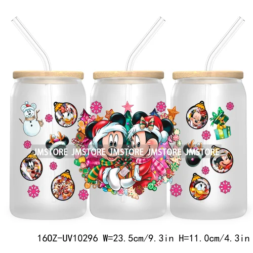 Princess Christmas Cartoon Friends 16OZ UV Cup Wrap DTF Transfer Stickers For Libbey Glass Can Cups Tumbler Magical Kingdom Vibe