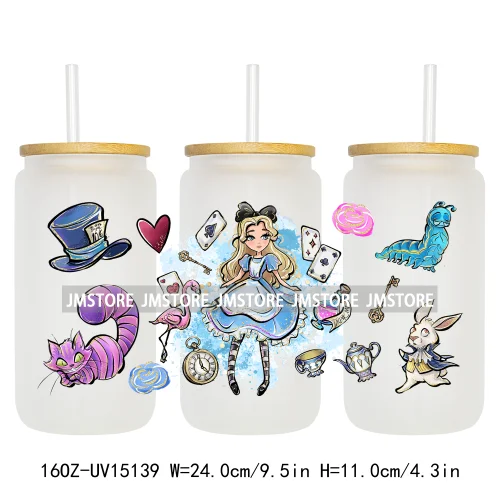Cartoon Princess In Wonderland 16OZ UV DTF Cup Wraps Ready To Apply Waterproof Transfer Stickers For Libbey Glass Can Tumbler