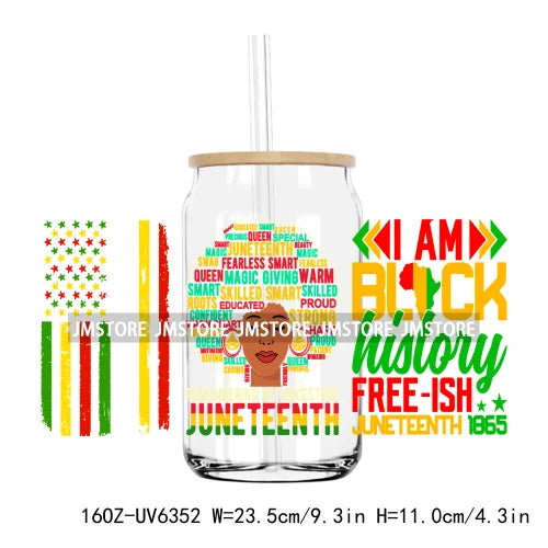 1865 Vibes Juneteenth Sunflower 16OZ UV DTF Cup Wrap Transfer Stickers Custom Label Durable Waterproof Logo For Libbey Glass Can