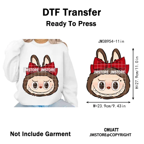 Coquette Bow Monster Doll Drinking Soda Bottle Thermal Printing Iron on DTF Washable Transfer Sticker Ready to Press for Clothes