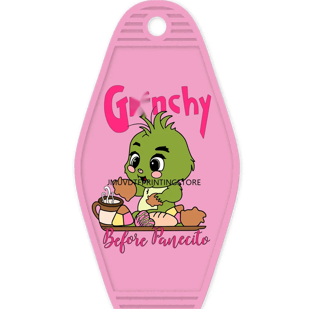 Christmas Cute Baby Green Guy With Santa Hat Gifts High Quality WaterProof UV DTF Sticker For Motel Hotel Keychain