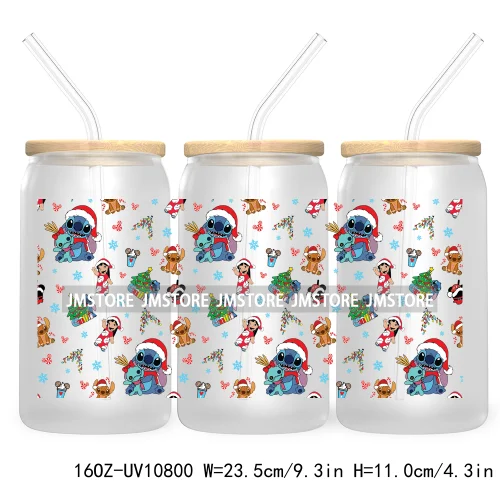 Cartoon Christmas Kids Friends 16OZ UV DTF Cup Wrap Waterproof Transfer Stickers For Libbey Glass Can Candy Cane Merry Christmas