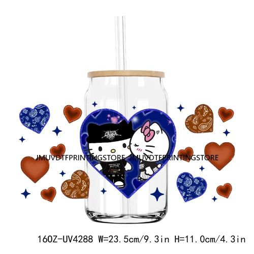 Candy Heart Cartoon Characters Couple UV DTF Sticker For 16OZ Libbey Glass Cup Can Wrap Transfer Sticker Custom Labels DIY Logo