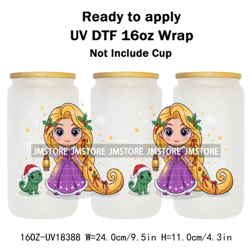 Girly Cartoon Princess Christmas Animals UV DTF Stickers Ready To Apply Cup Wrap Waterproof Logo For Libbey Glass Can Tumbler