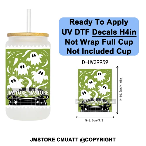 Halloween Stamps Trick Or Treat UV DTF Decals Ready To Apply Waterproof Transfer Stickers DIY Crafts For 16OZ Libbey Glass Can