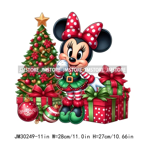 Christmas Cartoon Animal Characters Snow Holiday Santa Tree Gifts Iron On DTF Transfers Stickers Ready To Press For Sweatshirts