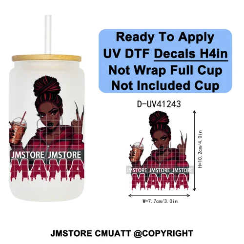 Spooky Mama Skullface Halloween UV DTF Decals Ready To Apply Waterproof Transfer Stickers DIY Crafts For 16OZ Libbey Glass Can