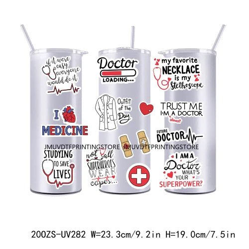 Medical Health Nurse Life 20OZ UV DTF Straight Wrap Transfers Stickers Custom Labels DIY Waterproof Logo For Tumbler