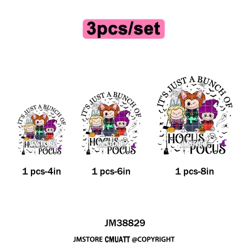 Cute Checkered Spooky Doll Monster Characters Halloween Iron on DTF Washable Heat Transfers Stickers Ready to Press for Textile