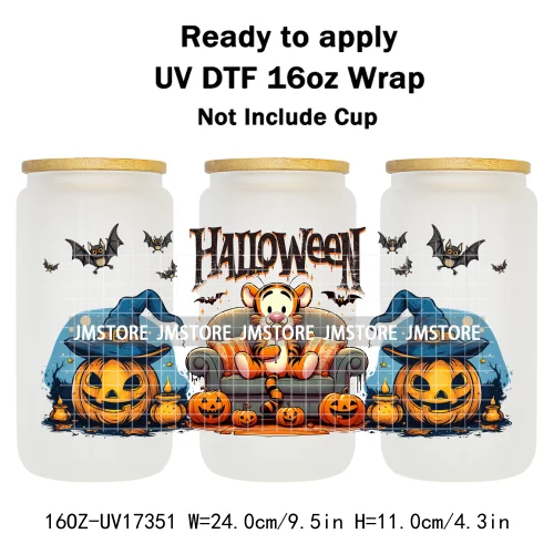 Spooky Halloween Cartoon Character Ghost Bats Pumpkin UV DTF Stickers Ready To Apply Cup Wrap Custom Prints For Libbey Can Glass